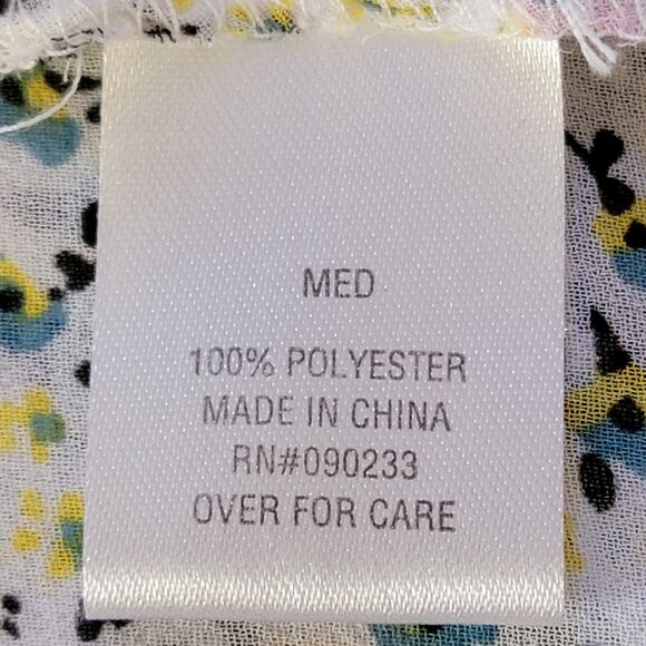 Kirra Tank Top Sz M Floral White Pink Blue Yellow Ditsy Ruffle Blouse Sleeveless - Picture 7 of 7